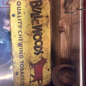 Barn find very Rare antique Bull of the Woods Metal not tin tabbaco sign.